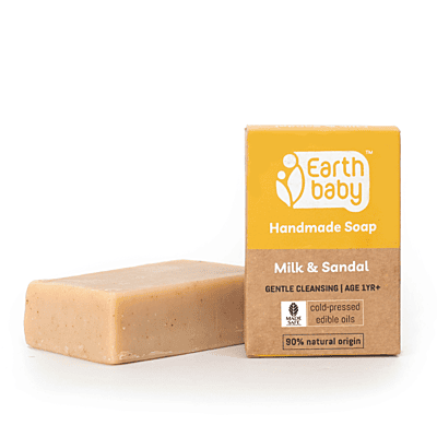 Earthbaby Natural Milk & Sandal Bath Soap with cold pressed edible oils– Nourishing for Kids 1+, 100g (Pack of 1)