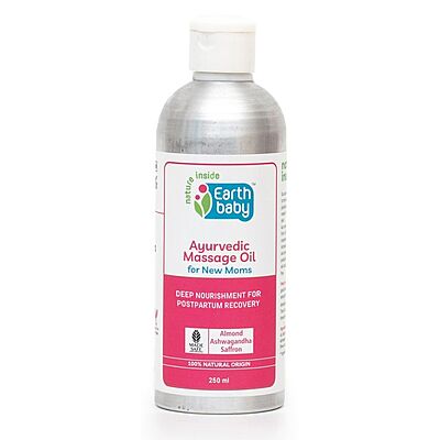 Earthbaby Ayurvedic Massage Oil for New Moms – Coconut, Almond, Moringa, Turmeric & Saffron,100% natural origin, 250ml