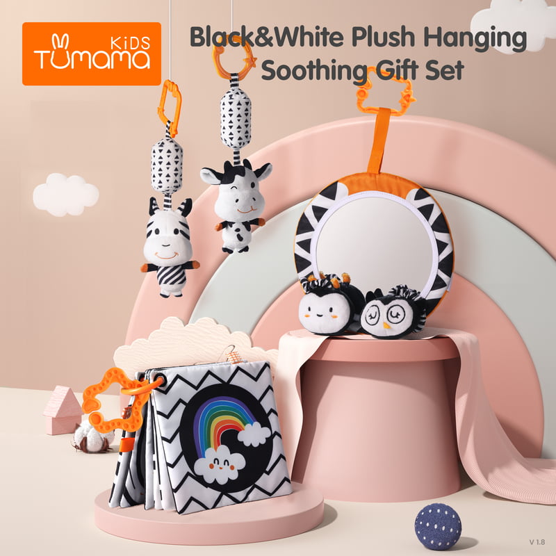 BLACK AND WHITE RATTLE TOY SET- 4 PC BLACK AND WHITE RATTLE TOY SET- 4 PC