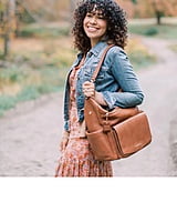 PEEK-A-BOO Convertible Hobo Vegan Leather Convertible Backpack- Toffee with FREE Stroller Clips