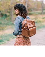 PEEK-A-BOO Convertible Hobo Vegan Leather Convertible Backpack- Toffee with FREE Stroller Clips