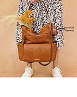 PEEK-A-BOO Convertible Hobo Vegan Leather Convertible Backpack- Toffee with FREE Stroller Clips